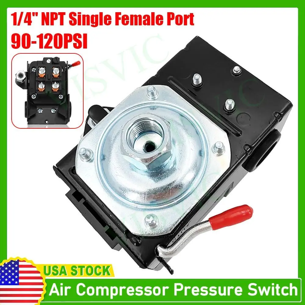 Heavy Duty Air Compressor Pressure Switch, 90-120 PSI Pressure Control, 26A Single Port Replacement Part for Automotive & Motorcycle Engine Transmission Repair Tools