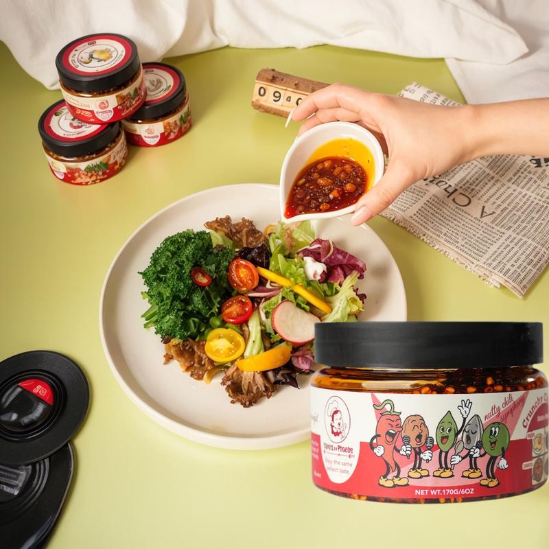 Flavors by Phoebe Crunchy Chili Oil 170g/6oz Crisp Nutty Bold Dip Sauce for Gatherings Parties Everyday Enjoyment Unique Culinary Experience Vegetable Salt