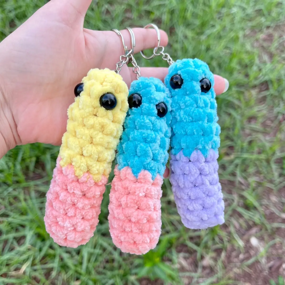 Crochet Sour Gummy Worm Keychain