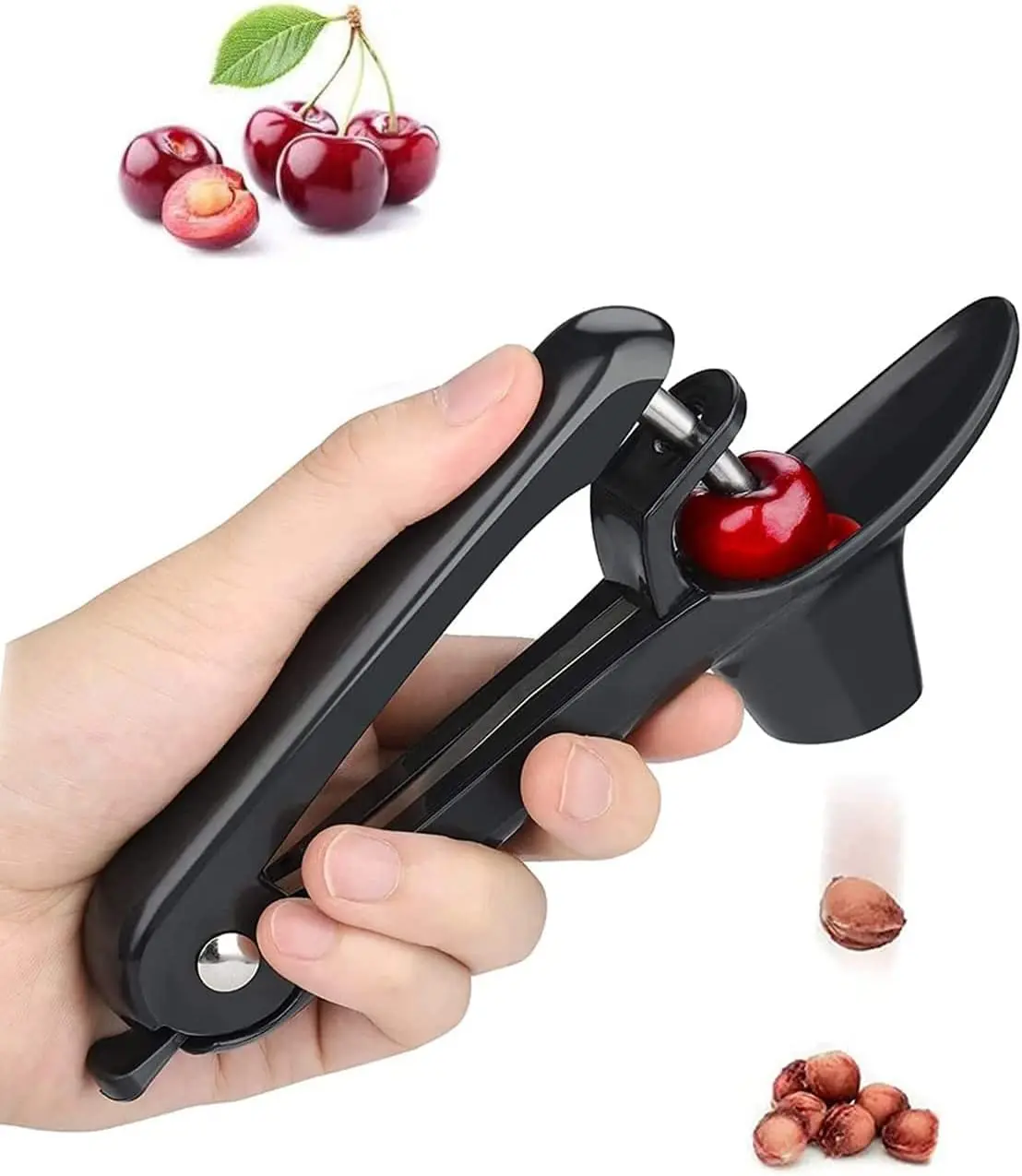 Cherry Pitter Tool with Space-Saving Lock Design Heavy-Duty Olive & Cherry Corer Easy to Use Multi-Function Seed Remover for Jam Making Black