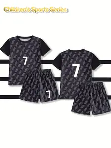 2-piece size 7 black soccer uniform set, sports player uniform, training suit, boys' set, made of comfortable sports fabric, quick-drying and breathable, perfect for team training, matches, outdoor sports, and casual wear!