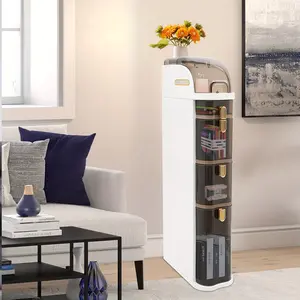 Home Essentials Bathroom Floor Cabinet Organizer, 4-Tiers Free Standing Toilet Paper Holder And Storage, Plastic Narrow Slim Storage Cabinet With Drawers