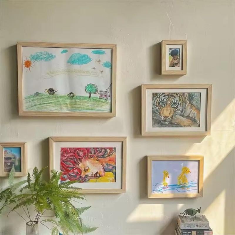 Creative Wall Decoration Wooden Kids Art Frame Changeable Rotatable Photo Frame Family Portraits Memorial Picture Frame Kids