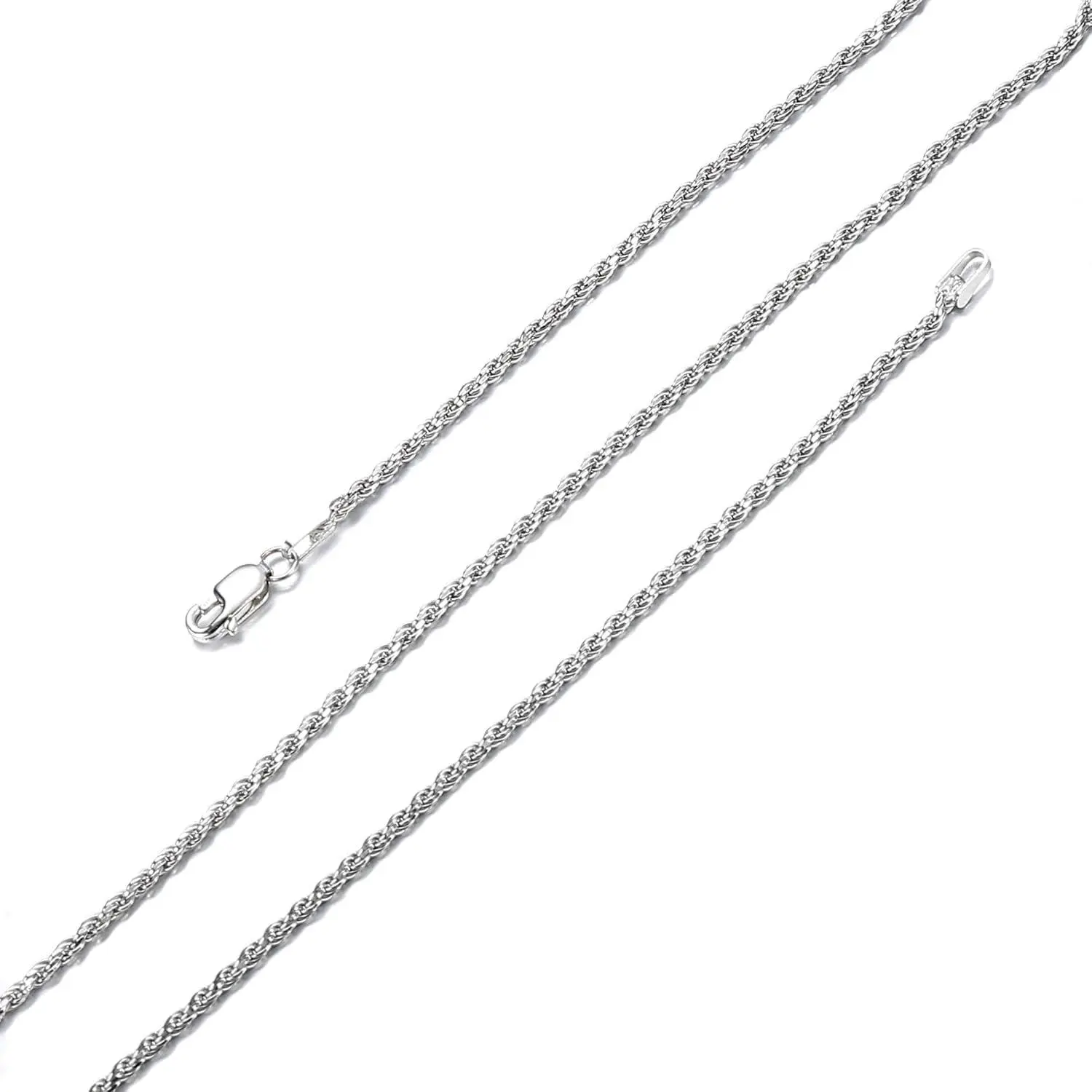 ZELORES 1.1-1.5mm Twisted Rope Chain Necklace, High Quality Sterling Silver & White Gold Plated Jewelry for Women Men, Hypoallergenic, 14-30in, Lobster Clasp, Thin Chain, Twist Links, Daily Wear, Casual, Chain & Link