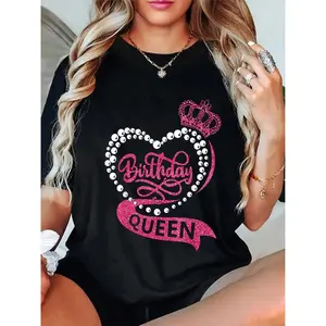 Birthday Queen  It's My Birthday Girls Women Matching T-Shirt Round Neck Short Sleeve T-Shirt Women's Men's Graphic Tee Casual Tops