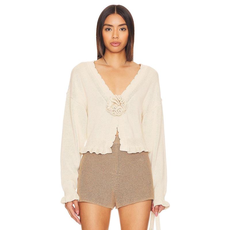 Tularosa Jovien Rosette Cardigan in Beige