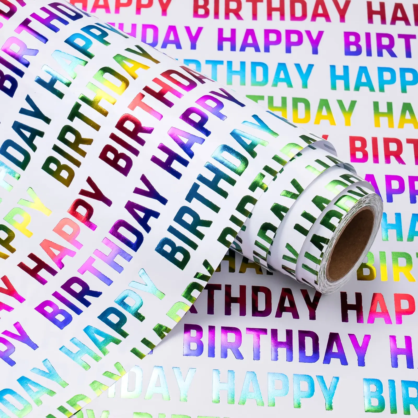 Holographic Rainbow Birthday Gift Wrap Paper, Shiny Metal Foil Party Wrapping Roll, Adult Birthday Celebration, DIY Craft Decor, Creative Gift Packaging, 43.2cm X 1000cm