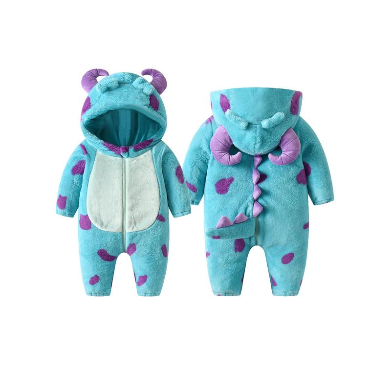 Infant Fleece Jumpsuit Cartoon Animal Horn Hooded Warm Thicken Winter Rompers Outwear Snowsuit for Baby Girls and Boys