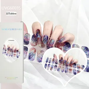 Semi Cured Gel Nail Wraps Requires UV Light - 22PCS Long Lasting Nail Stickers 2025, Glitter Decorative Nails