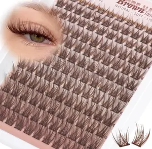 Wispy Lash Clusters Brown Eyelash Clusters Natural 8-16mm Lashes Cluster Eyelash Extensions C-Curly Thin Band Individual Lashes Natural Look DIY Lash Extension at Home by Wtvane