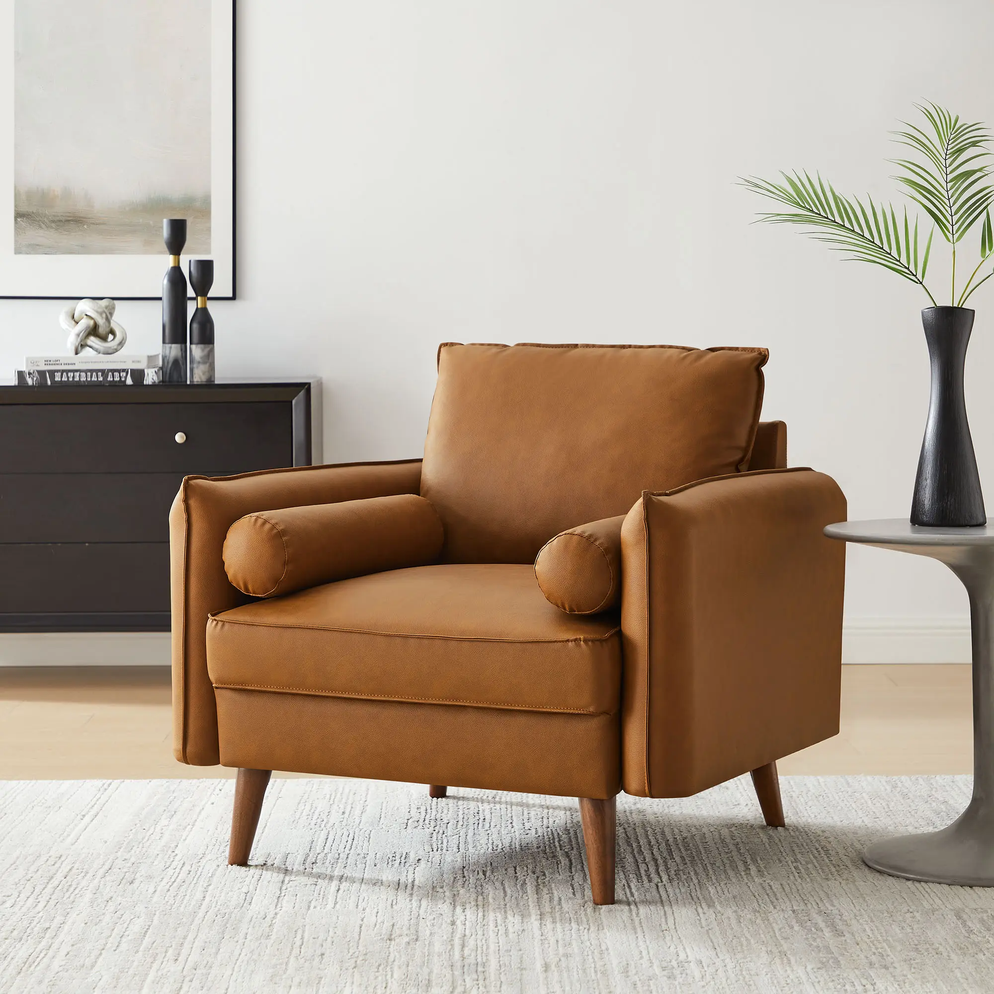 Revive Upholstered Vegan Leather Accent Armchair in Tan