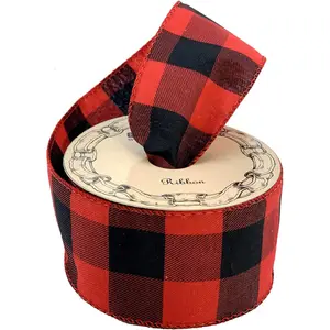 Red Black Buffalo Plaid Ribbon - 2 1/2" x 10 Yards, Wired Edge Christmas Tree Decoration, Checkered, Wreath, Garlands, Swag, Bows, Gift Basket, Birthday, Fall, Valentine's Day