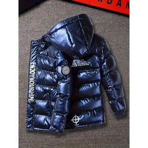 Boys' Winter Warmth Jacket, Casual Polyester 100% Long Sleeve with Zipper, Alphabet Pattern, Regular Fit, Non-Stretch Fabric, Cardigan Collar, Thickened Coat for Fall/Winter(Raincoats)