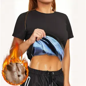 Women's Sauna Sweat Shirt, Tummy Control Athletic Tee, Short Sleeve Compression T-Shirt, Sauna Sweat Workout Shirt