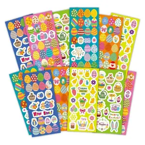 6pcs Easter Egg Stickers Cartoon Cute Rabbits, DIY Party Decoration Handmade Account Easter Stickers, Paper Material