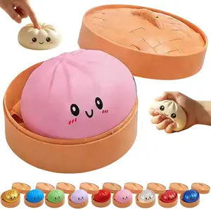 Dumpling Squishy Toy, Dumpling Squishy Mystery Box, Colorful Dumplings Stress Balls Fidget Sensory Toy, Squeeze Dough Ball Stress Relief Hand Toys with Food Steamer Stretchy Desk Toys (Blue)