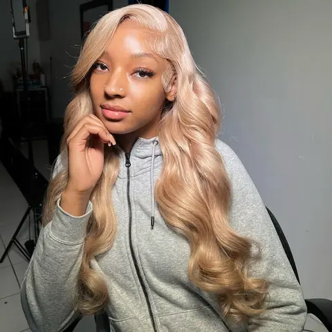 Light Gold Blonde Colored Body Wave 200% Density Wig 13x6 Thin Lace Frontal Human Hair Wig Heat Resistant Ash Blonde Brazilian Soft Hair for Women Daily Use