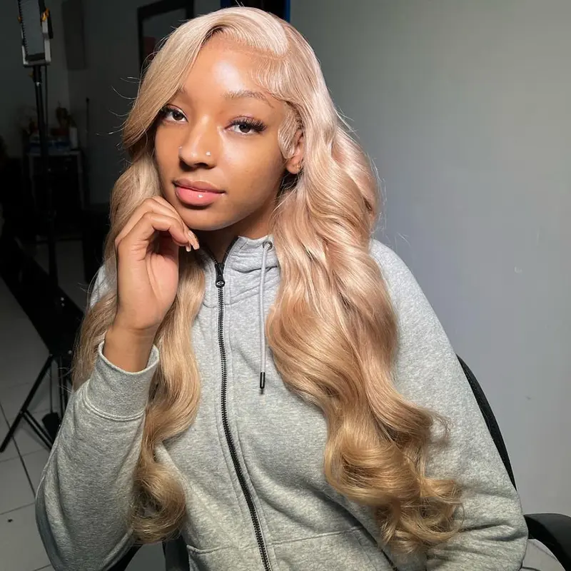 Light Gold Blonde Colored Body Wave 200% Density Wig 13x6 Thin Lace Frontal Human Hair Wig Heat Resistant Ash Blonde Brazilian Soft Hair for Women Daily Use