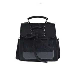 RIVERICH Gothic Lace-Up Mini Ita Backpack - Clear Window Crossbody Bag for Anime Pins & Badge Display | Durable Fabric Trendy Y2K, E-Girl, Alt Fashion Aesthetic Perfect for Anime Conventions, K-pop Merch, Cosplay & Everyday Use for Ita Collectors