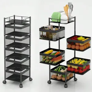 No-Assembly Rotating Fruit & Vegetable Basket - 5-Tier Kitchen Storage Rack, Rolling Cart for Pantry & Bathroom - Black