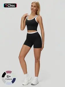 Women's Two-Piece Colorblock Yoga Set, Comfy Breathable Sports Tank Top & High-Waisted Tummy Control Butt-Lifting Shorts, Sports Bra Shorts, Casual Fitness Sportswear, Versatile Gym Workout