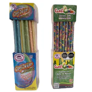ConfTwister & ConfiGum 60 pcs Sweet Sour Sugar Coated Candies Fizzy Powder Straws for Party Snacks