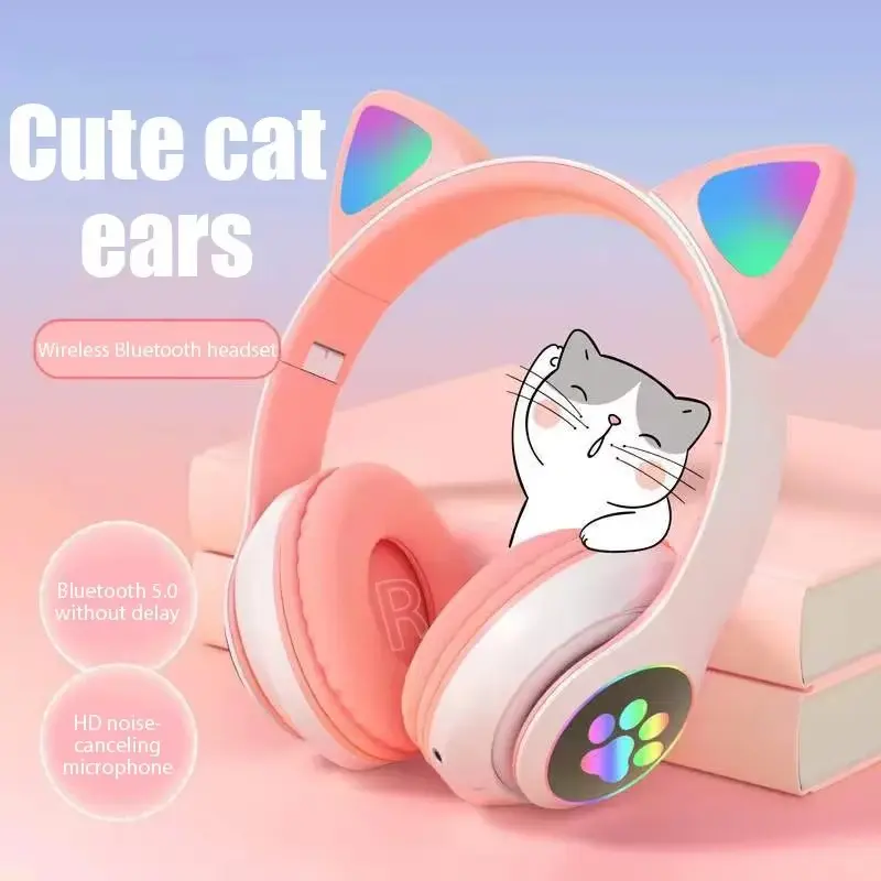 Cat Ears Bluetooth audio Earphones Stereo Music Earbuds  wireless Bluetooth Sports Gaming Headset with Mic for Phones study headphones sport workout