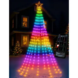 Christmas Decorations Outdoor, 12FT 344LED Christmas Tree Outdoor Lights with APP Remote, RGB DIY 64 Modes  Timer,  Waterfall Christmas Lights for Yard Tree Lawn Patio Display