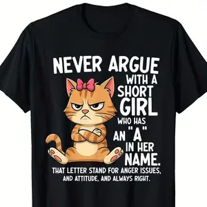 Angry Cartoon Cat Funny Slogan Graphic Cotton T-Shirt, Cute Black Casual Outfit Ideal Valentine & Holiday Gift For Cat Lovers