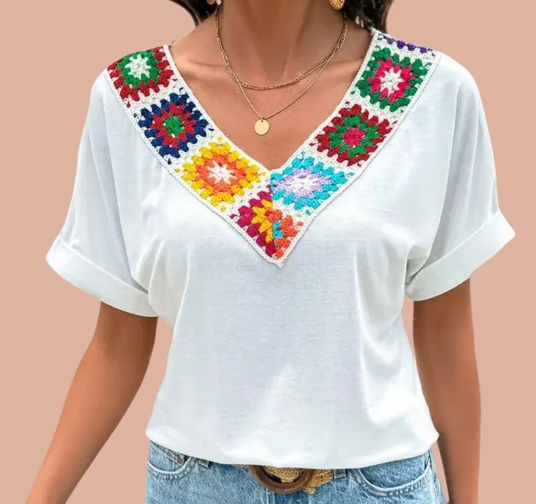 Boho Crochet Block Neck Top