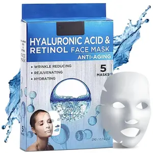 Hyaluronic Acid & Retinol Anti Aging Facial Mask - 5 Pack for Reducing Fine Lines & Wrinkles, Smooths & Repairs - Hydrating Formula Skincare Serum