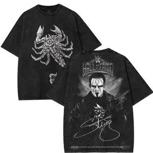 Retro Vintage Sting WWE Wrestling Graphic T-Shirt | Washed Heavy Cotton Classic Wrestler Streetwear Tee for Sports Fans Him & Her Menswear Soft