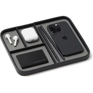 Nordik Valet Tray - Pebble Black - 9.5 x 7.9 Inch Medium Vegan Tray - Stylish Nightstand Organizer for Men - Bedside - EDC Catchall for Key Watch Wallet Jewellery