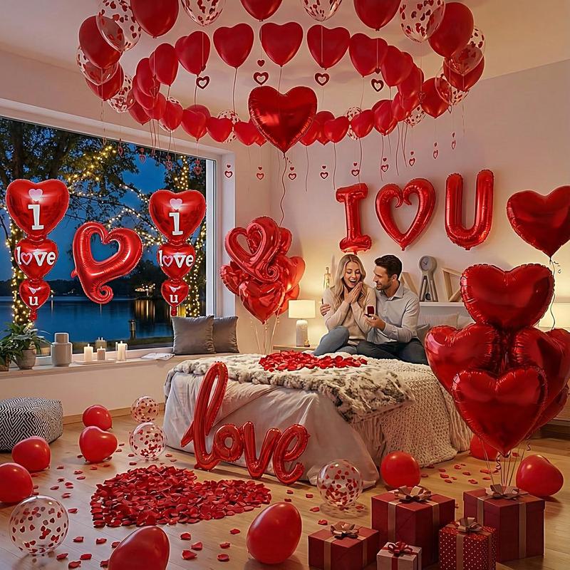 I Love You Balloons I Love You Balloons Kit – Red Heart Mylar Balloons with Red Rose Petals, Romantic Valentine’s Day, Wedding, Anniversary & Party Decorations