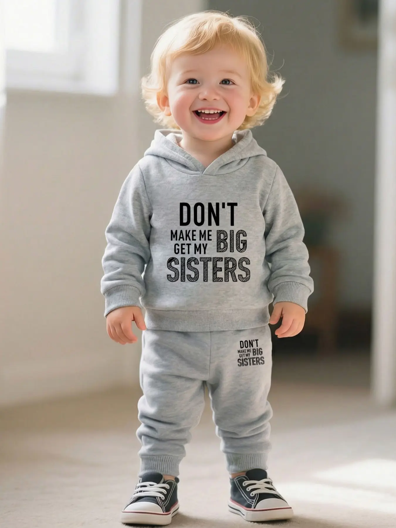 Newborn Baby Boy Girl Hoodie Set, Long Sleeve Cartoon Letter Print Romper Pants, Casual Fashion Infant Clothing for Daily Wear, Baby Boy Clothes