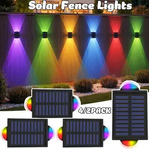 RGB Solar Fence Wall Lights Outdoor – 9 Dynamic Color Modes, IP Waterproof Solar-Powered LED Lighting, Double-Sided Up & Down Illumination Design, Ideal Decor Lights for Backyard, Garden, Patio, Garage & Exterior Wall Decoration