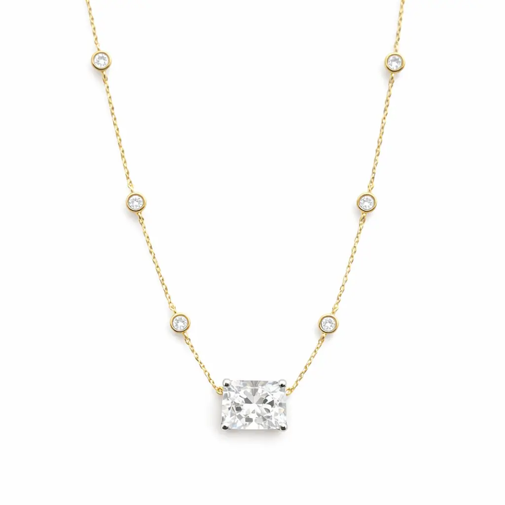 1.40ct 14K Yellow Gold Elongated Cushion Diamond by Yard Necklace (EGL Certified)