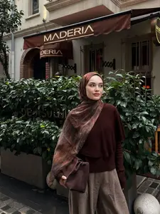 Fashion Caramel Tie-Dye Print Balik Saree Hijab Scarf, Elegant Women's Headscarf, Muslim Daily Wear, Breathable Beach Long Shawl