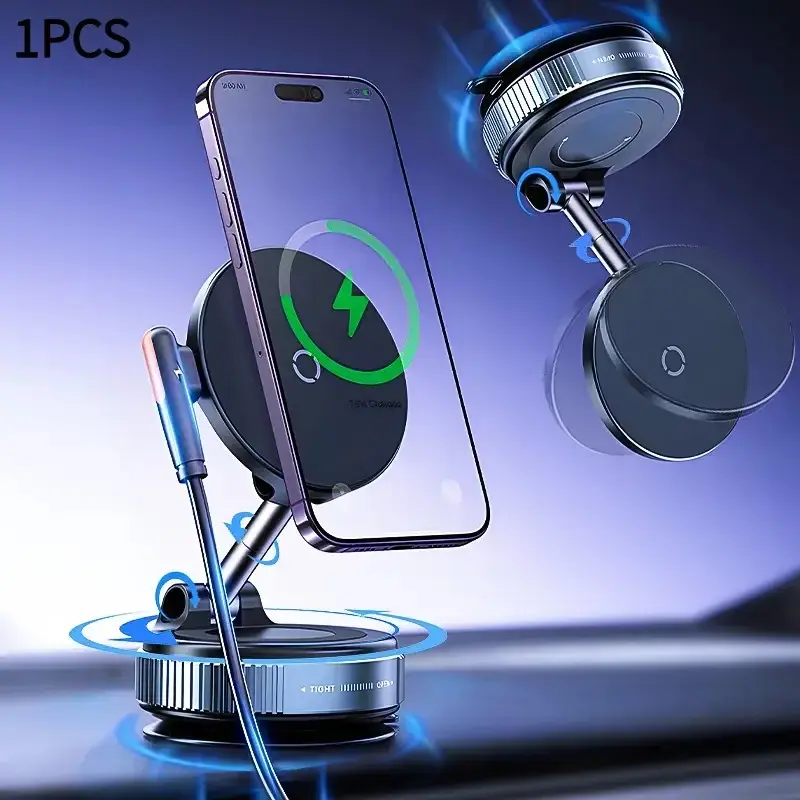 Magnetic Car Phone Holder Charger, Magnetic Charging Dock, Mountable Charging Accessory, 15w Fast Wireless Charging, 360° Adjustable, Compatible with iPhone 12-17, suitable for car navigation and mobile phone fixing