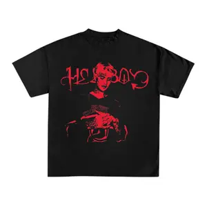 Hellboy Lil Peep Tribute T-Shirt, Bold Red Graphic Design, Perfect for Music Fans and Streetwear Enthusiasts, Comfortable Black Tee for Everyday Wear