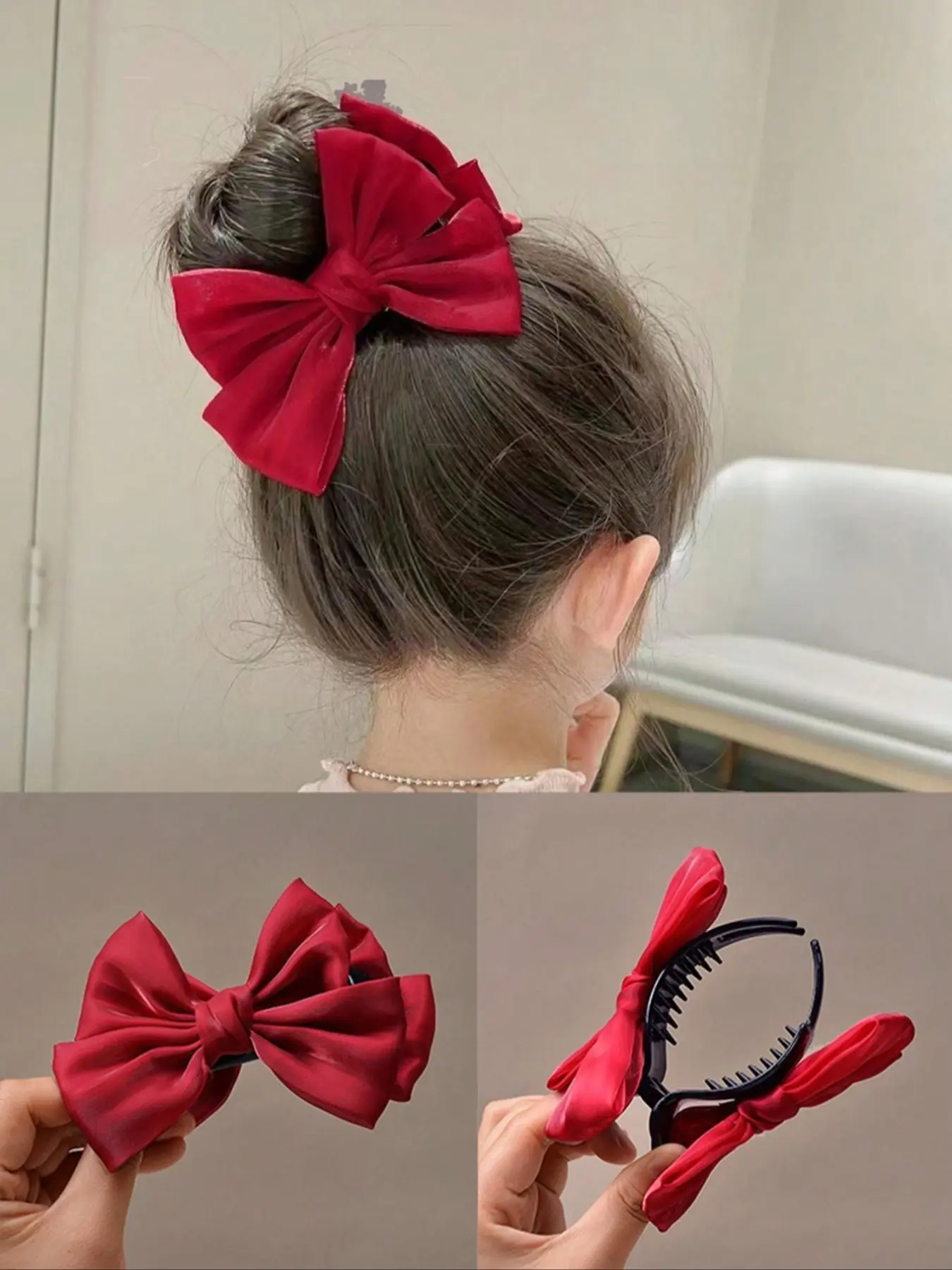 Girls' Christmas & New Year Burgundy Bow Hair Claw Clip Barrettes, Festive Holiday Accessory, Stylish Hair Accessory for Kids, Hair Bows, Hair Style Accessory, Hair Decor