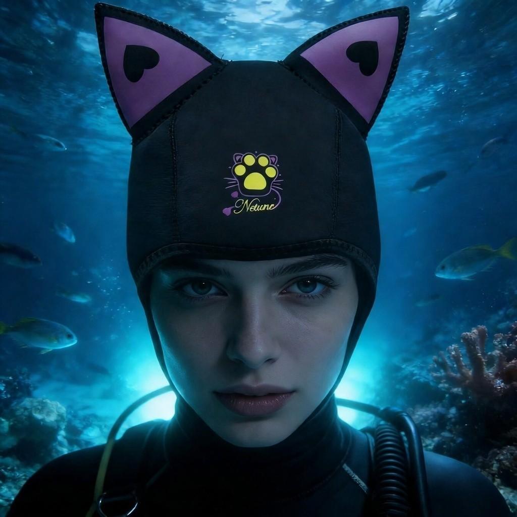 Diving Sweetheart Purple Ears Cat Hat Comfortable FitUnique Gift for Diving Lovers