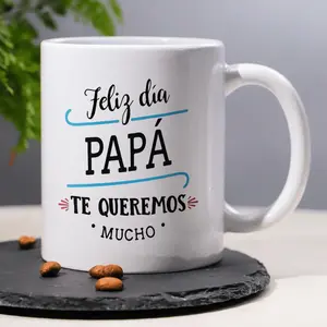 1pc 11oz Ceramic Coffee Mug - 3A Grade Microwave-Safe, Hand & Dishwasher Safe, "Feliz Día PAPA" Spanish Design with Blue & Red Accents - All-Season Gift for Dad, Husband, Grandpa - Father’s Day, Birthday, Christmas, Valentine’s Day, Festive Drinkware