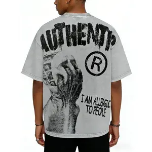 Sopula Studio Men Vintage I Am Allergic To People Graphic Acid Wash Casual Streetwear gray Tshirt shirt