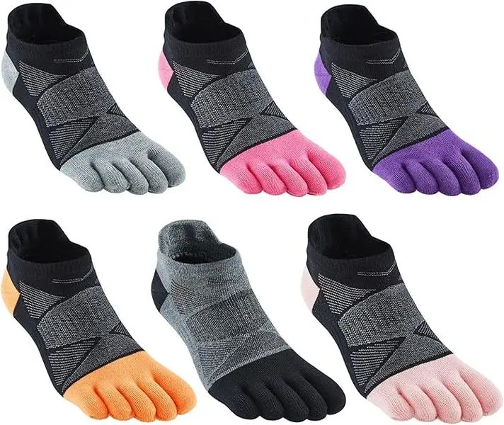 6 Pairs 5 Finger Cotton Wicking Athletic Ankle Toe Sock, Women Toe Socks, No Show Breathable Crew Sock for Running Hiking