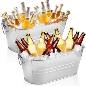 2 Pack Galvanized Tub 3.3 Gallon Ice Bucket with Handle Large Metal Champagne Drink Bucket Galvanized Ice Buckets for Parties Mimosa Bar  Bar