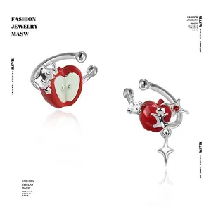 MASW Original Design Elegant Temperament Red Asymmetrical Apple Clip Earrings For Women Female Gifts 2025 Trend New