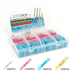100/250pcs Heat Shrink Butt Connectors, Marine Quality Electrical Crimp Wire Cable Connectors Set, Insulated Crimp Terminals for Butt Splicing in Boats, Trucks, Stereos, And Joints