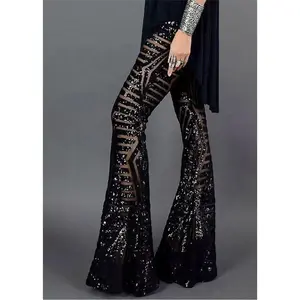 Black Sequin Flare Pants Sparkling Bell Bottoms