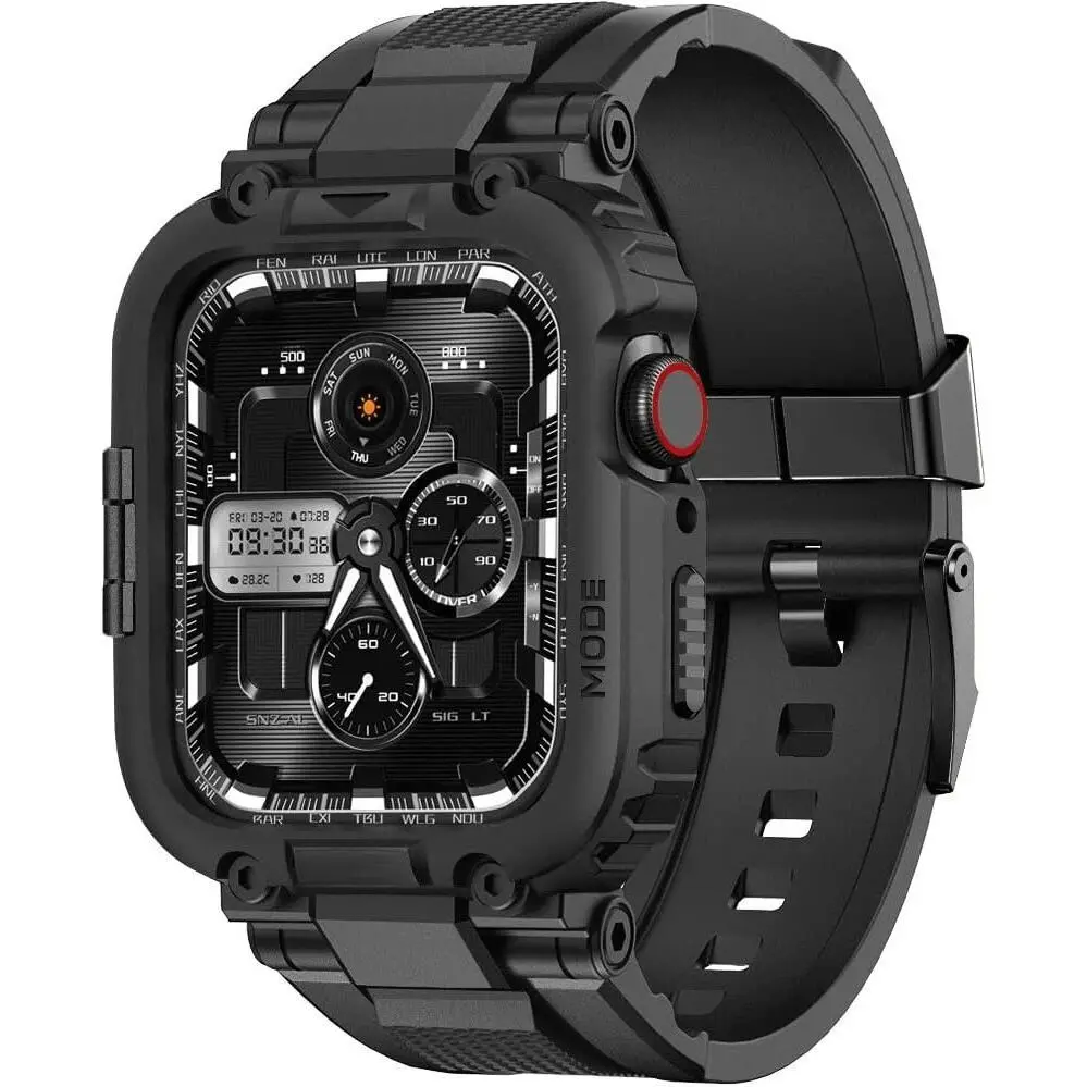 *WBA-PP   Bands Compatible with Apple Watch 9/8/7/SE (2nd)/SE/6/5/4 45mm/44mm Case for Men, M1 Sport Series Rugged Case Protective Cover for iWatch SE2/6/SE/5/4/3 42/44/45mm Men Black